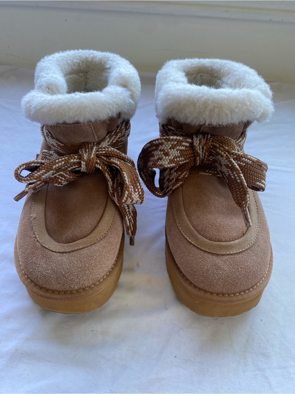 UGG Women's Tan Suede Fur-Trim Ankle Boots